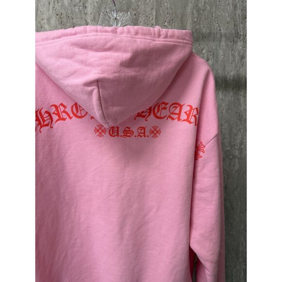 Chrome Heart U.S.A. Pink Hoodie With Kangaroo Pocket & Drawstring Hood - Picture 4 of 16